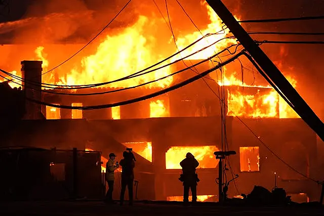 Beach front homes destroyed by fire in Malibu, California