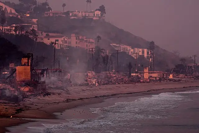 Beach front homes destroyed by the Palisades fire in Malibu