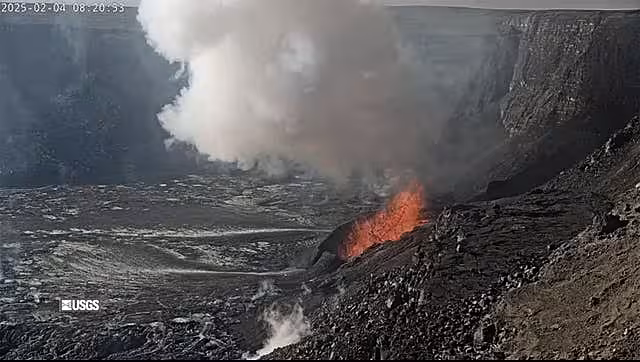 A webcam shows erupting from Kilauea volcano 