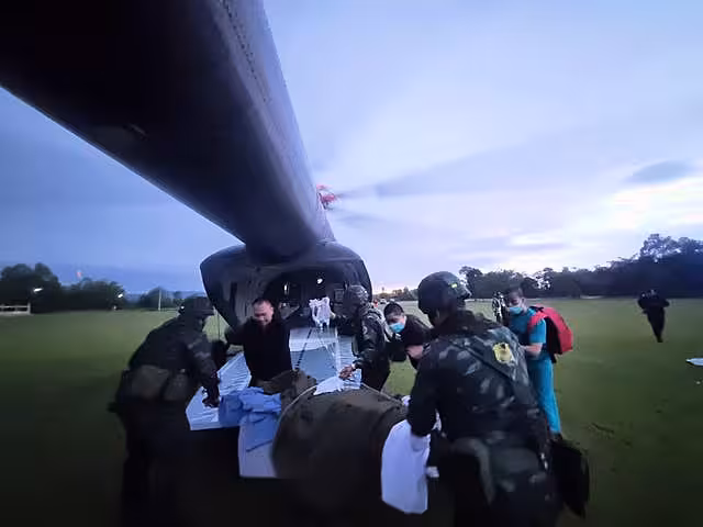 An injured Thai soldier is sent to hospital