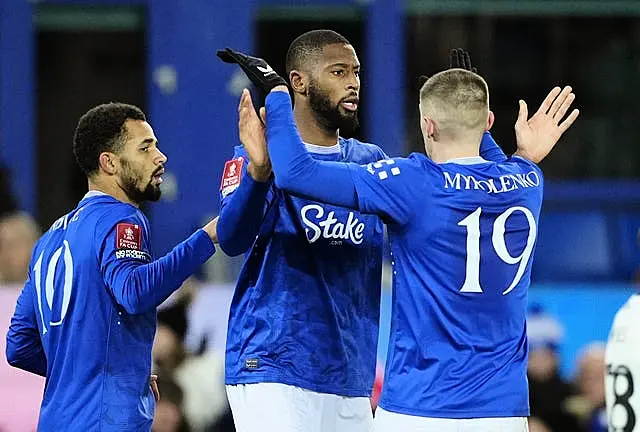 Everton’s Beto (centre) celebrates scoring in the FA Cup against Peterborough 