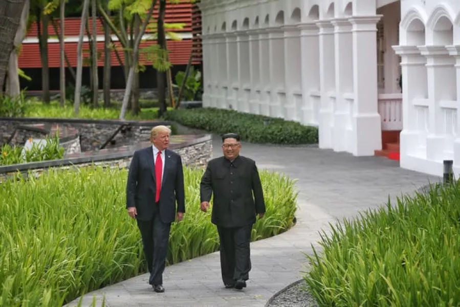 Kim Jong Un in Singapore during his first summit with then US president Donald Trump (Kevin Lim/The Straits Times/PA)