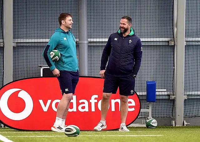 Iain Henderson, who was injured playing for Ulster at the weekend, speaks with Ireland head coach Andy Farrell