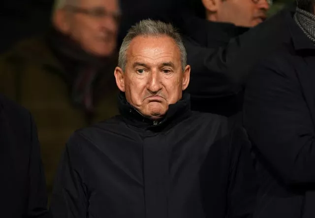 Manchester City director of football Txiki Begiristain, wearing a black coat, in the stands at a game