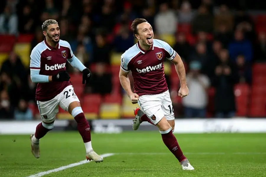 Mark Noble, right, scored