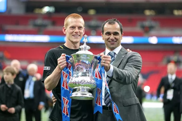 Roberto Martinez (right) with goalscorer Ben Watson after Wigan won the FA Cup in 2013