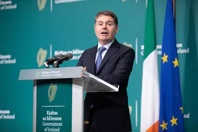 Minister for Public Expenditure Paschal Donohoe behind a lectern