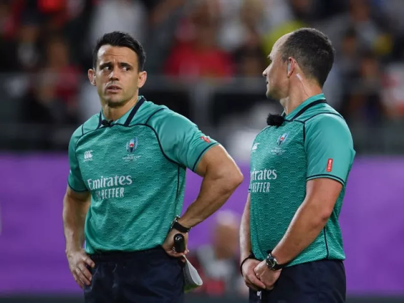 Referee Nic Berry (left) has had his performance in Saturday's first Test pulled apart by Rassie Erasmus