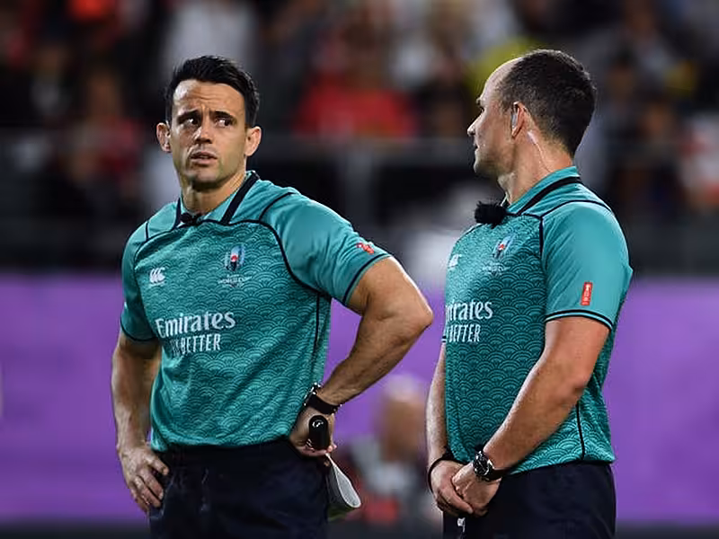 Referee Nic Berry (left) has had his performance in Saturday's first Test pulled apart by Rassie Erasmus