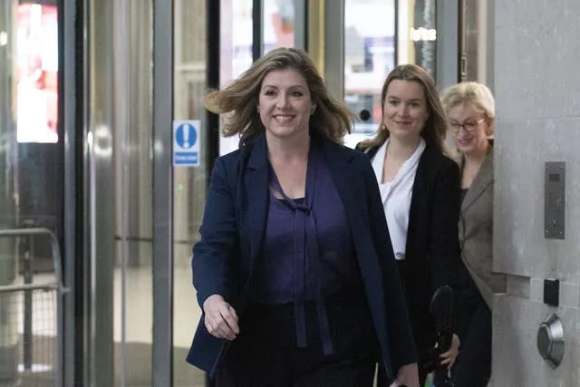 Penny Mordaunt leaves BBC Broadcasting House in London 