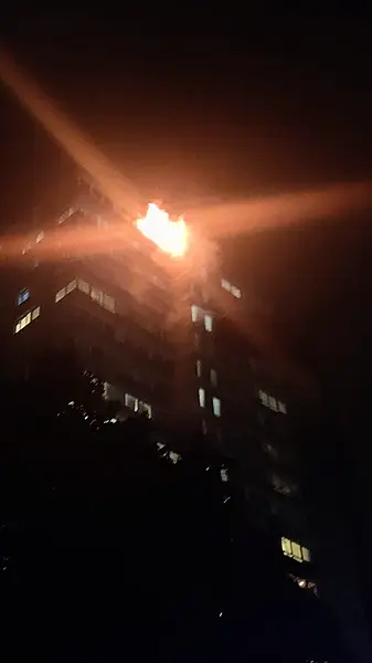 A fire at a tower block on Westbridge Road in Battersea, south-west London 