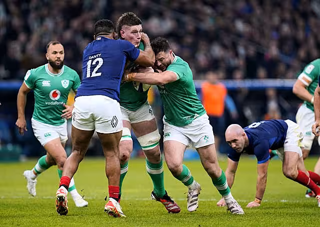 Joe McCarthy, with ball, is the youngest member of Andy Farrell's 34-man Six Nations squad
