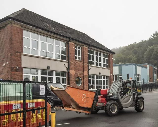 Workmen at Abbey Lane Primary School in Sheffield, where problematic Raac has been found