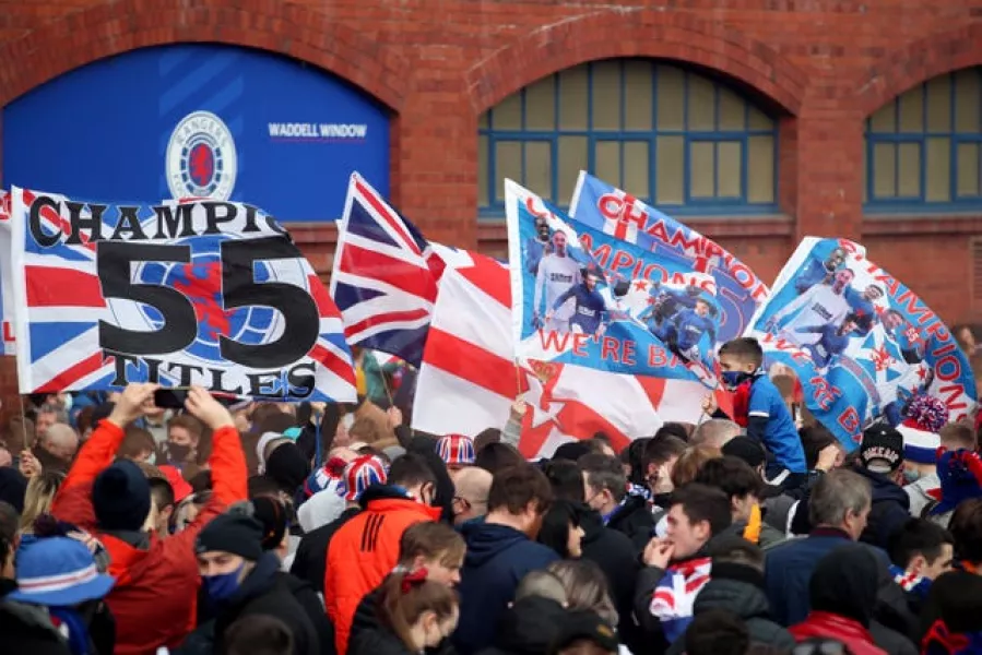 Rangers fans celebrated in the city centre and outside Ibrox