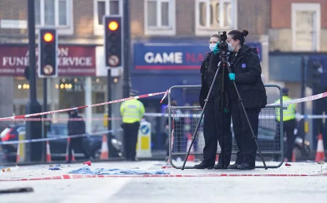 Police officers at the scene outside Brixton O2 Academy