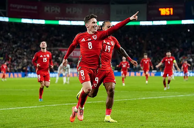 Harry Wilson celebrates scoring Wales' fourth goal against Iceland