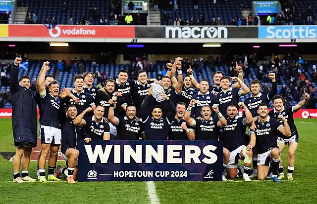 Scotland players with the Hopetoun Cup trophy