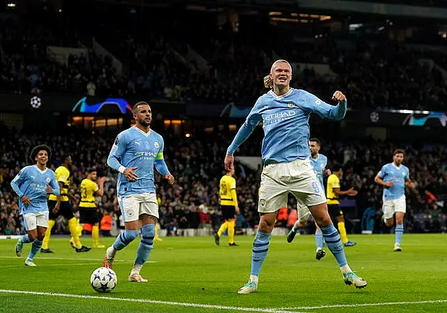 Erling Haaland celebrates his first goal