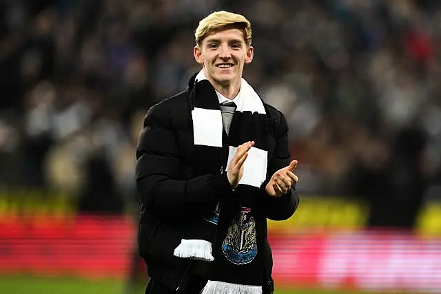 Anthony Gordon is presented to the Newcastle fans at their Carabao Cup semi-final against Southampton