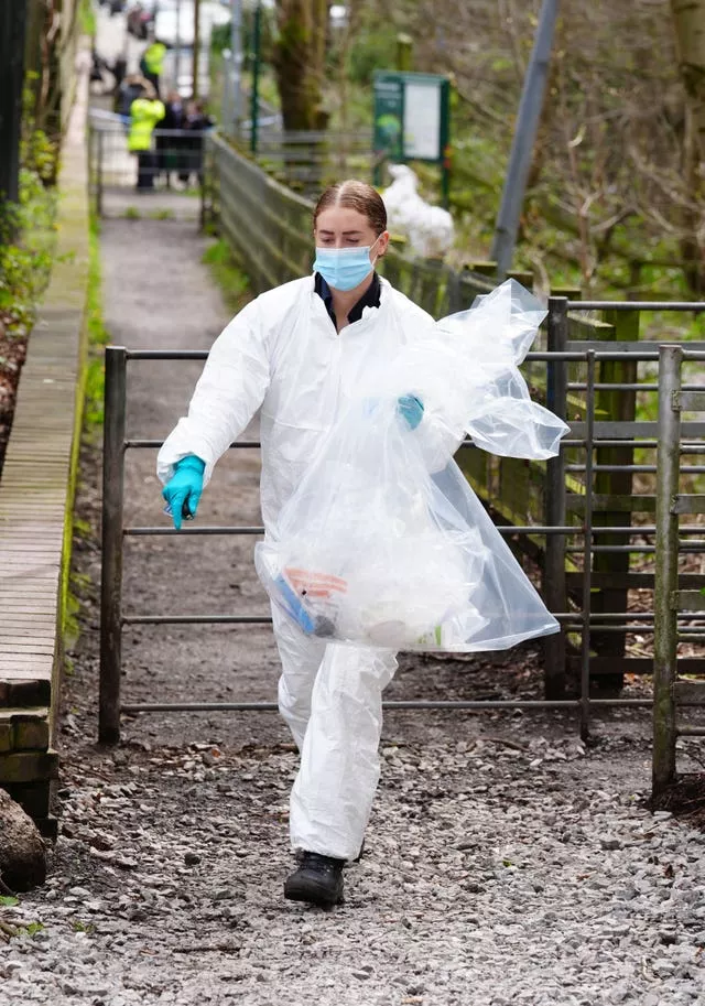Forensic officers at Kersal Dale, near Salford, Greater Manchester. 
