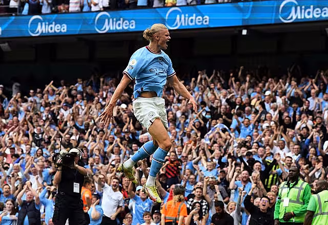 Erling Haaland celebrates his hat-trick 