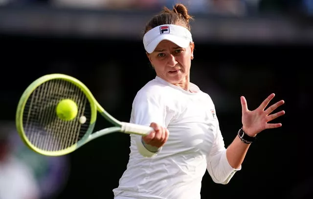 Barbora Krejcikova hits a forehand