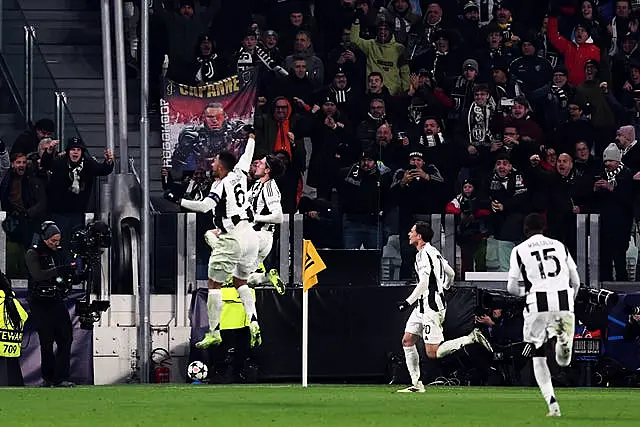 Juventus’ Dusan Vlahovic celebrates scoring the opener (Fabrizio Carabelli/PA)