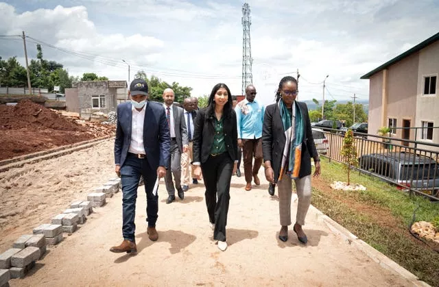 Home Secretary Suella Braverman toured a building site on the outskirts of Kigali during her visit to Rwanda in March to see houses that could eventually house deported migrants from the UK (Stefan Rousseau/PA)