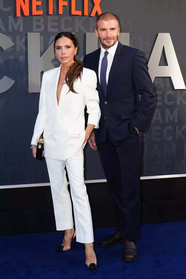 Victoria and David Beckham arrive for the premiere of Netflix’s documentary series Beckham at the Curzon Mayfair in London