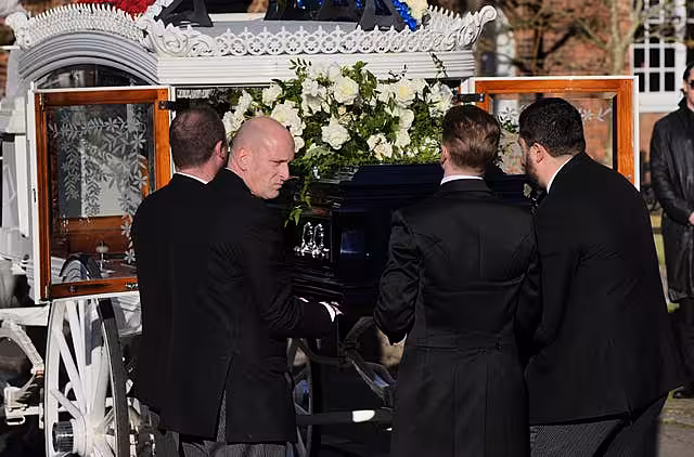 Pallbearers carry the coffin into the funeral service of One Direction singer Liam Payne 