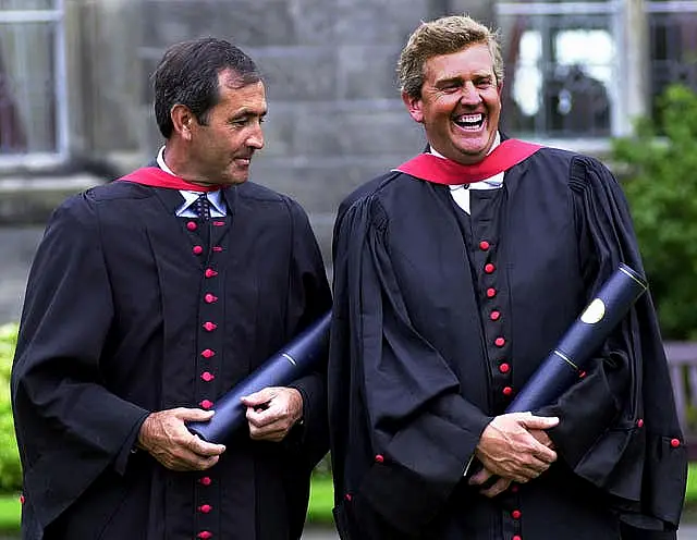 Seve Ballesteros and Colin Montgomerie after receiving honorary degrees from the University of St Andrews