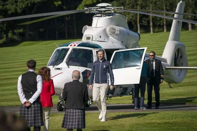 Eric Trump arrives by helicopter at Trump International in Aberdeenshire