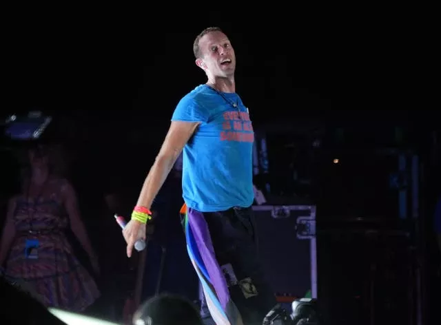 Chris Martin on stage at Glastonbury 