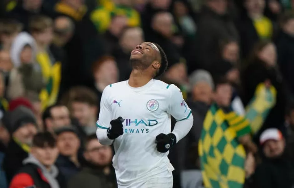 Raheem Sterling scored a hat-trick at Norwich last weekend (Joe Giddens/PA).