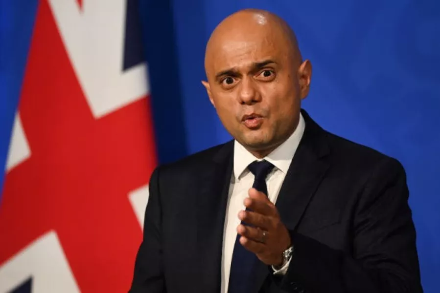 Health Secretary Sajid Javid during a media briefing in Downing Street