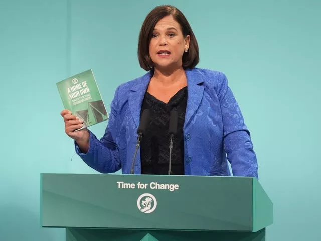 Mary Lou McDonald speaking at a podium