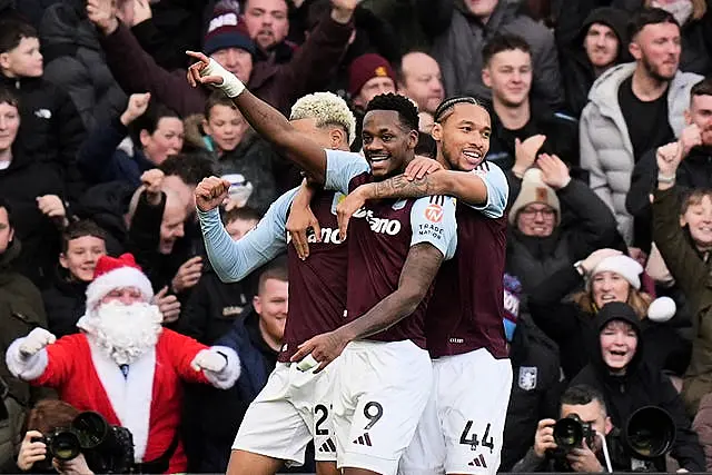 Aston Villa’s Jhon Duran (centre) celebrates with team-mates after scoring their side’s first goal 