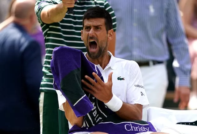 Novak Djokovic reacts after losing the third set during his victory over Hubert Hurkacz. The Serbian quickly shrugged off the disappointment as he progressed in four sets