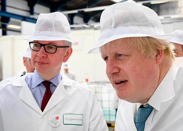 Boris Johnson and Michael Gove as they tour of the DCS Group, Stratford-upon-Avon, while on the EU referendum campaign tour (Andrew Parsons/PA)