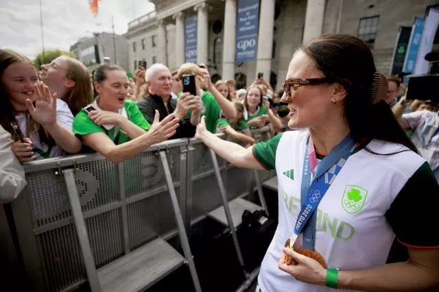 Kellie Harrington at a homecoming event for Irish Olympic athletes on O’Connell Street