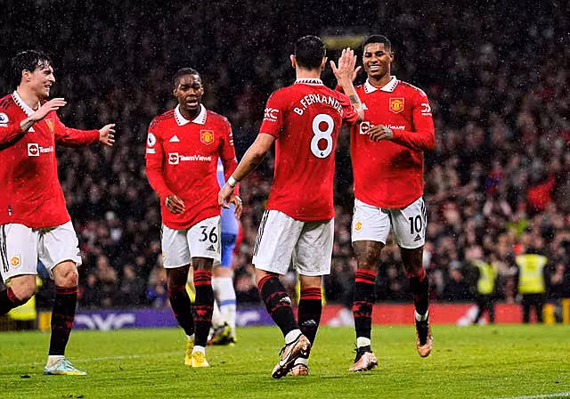 Marcus Rashford is congratulated after scoring against Bournemouth