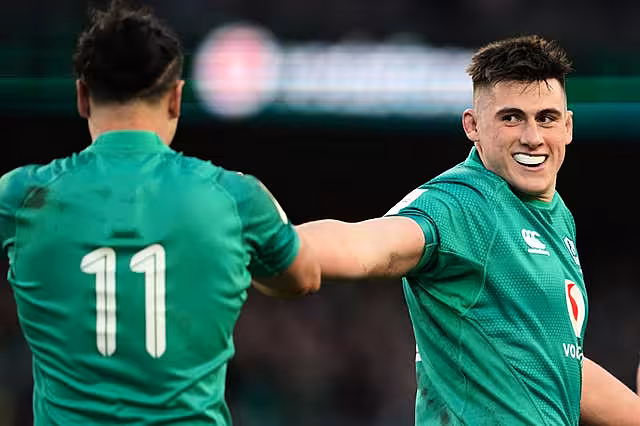 Dan Sheehan, right, sustained a foot injury in last month's win over England