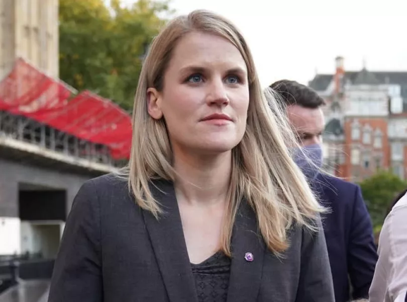 Facebook whistleblower Frances Haugen leaves the Houses of Parliament in London after she testified to MPs and peers as part of Government plans for social media regulation 