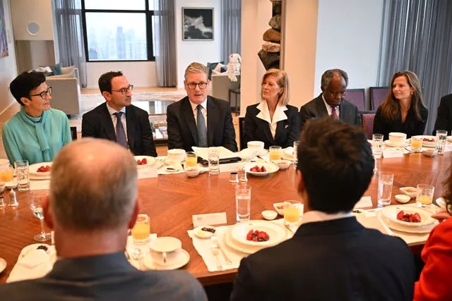 Sir Keir Starmer holding a breakfast meeting with a group of US investors