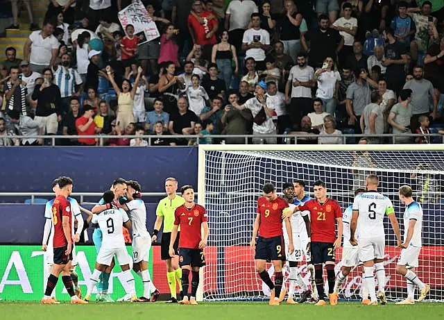 England goalkeeper James Trafford is congratulated following his penalty save