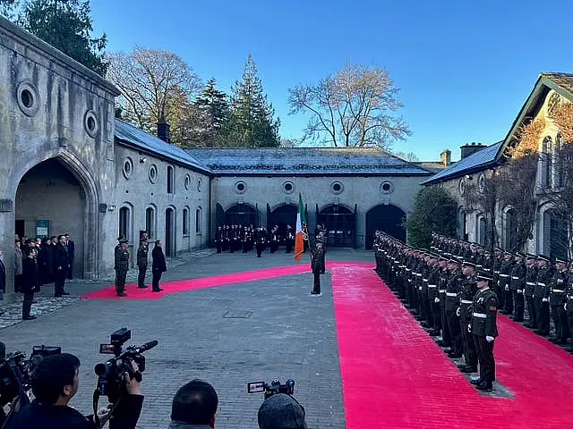 Chinese premier Li Qiang receives a guard of honour at Farmleigh House, Dublin