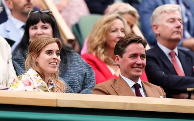 Princess Beatrice and Edoardo Mapelli Mozzi in the royal box at Wimbledon in July 