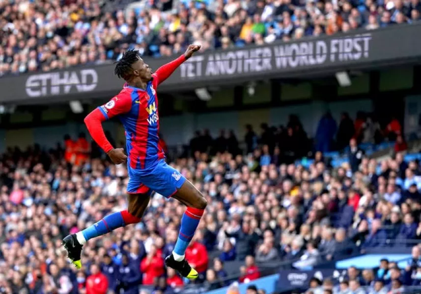 Wilfried Zaha celebrates his goal for Palace 