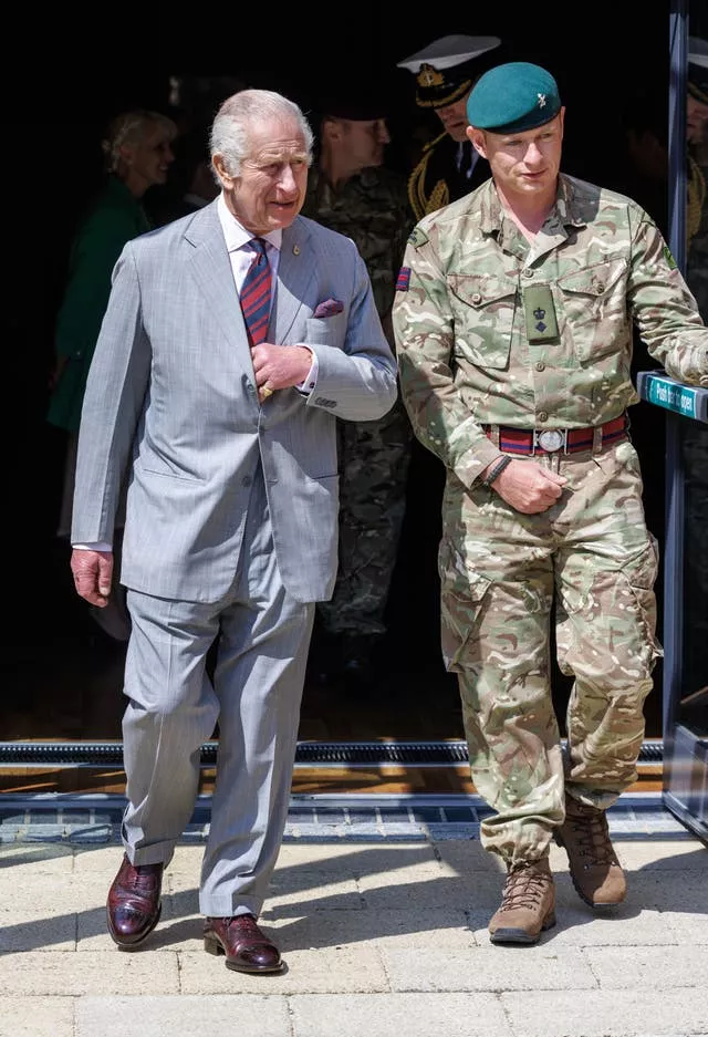 The King with Lieutenant Colonel Robert Grant during the visit