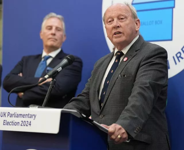 Jim Allister speaking at a lectern